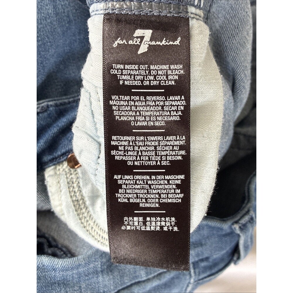7 For All Mankind Raw Hem Straight Leg Jeans Women Size 33 Cut 28" L Blue Grunge - Picture 7 of 16